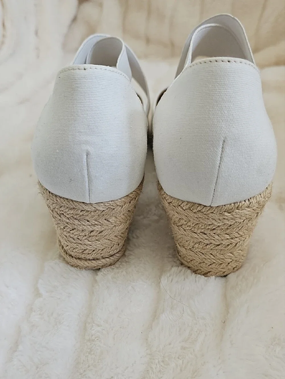 easy street White Espadrille Wedge Sandals with Cross Straps